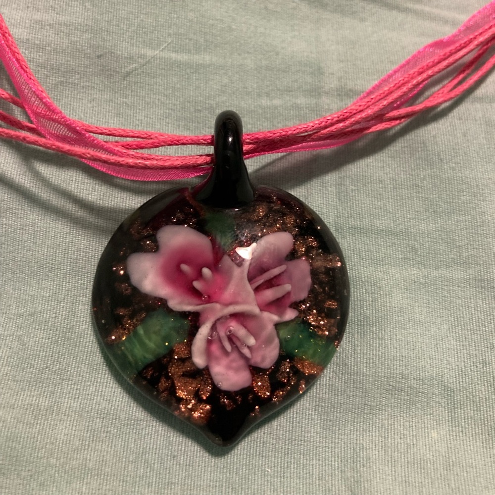 Pink and Black Floral Necklace